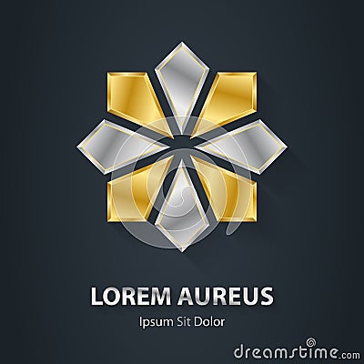 Gold and Silver star logo. Award 3d icon. Metallic logotype temp Vector Illustration