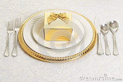 Gold and silver table setting Stock Photo