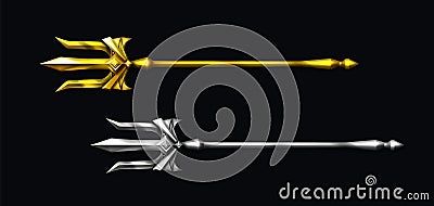 Gold and silver trident, devil pitchfork Vector Illustration