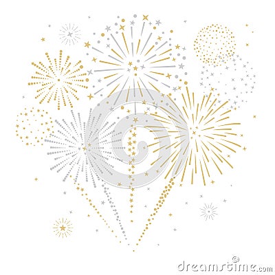 Gold and Silver vector Fireworks display illustration Vector Illustration