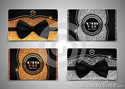 Gold and silver VIP cards, gift, voucher, certificate, vector illustration Vector Illustration