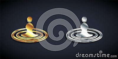 Gold and silver Water drop icon isolated on black background. Long shadow style. Vector Vector Illustration