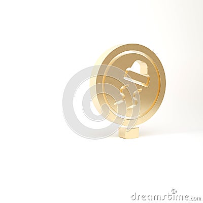 Gold Slippery road traffic warning icon isolated on white background. Traffic rules and safe driving. 3d illustration 3D Cartoon Illustration