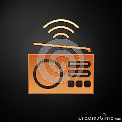 Gold Smart radio system icon isolated on black background. Internet of things concept with wireless connection. Vector Vector Illustration