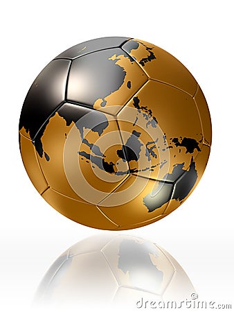 Gold soccer ball globe world map australia asia Stock Photo