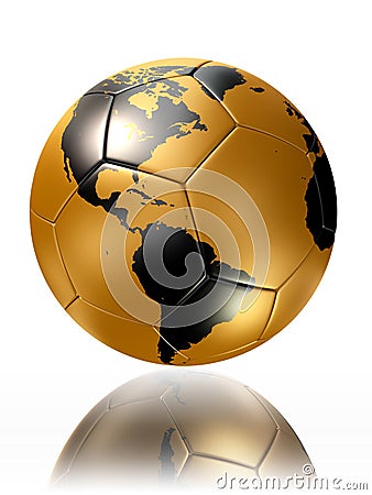 Gold soccer ball with world map america Stock Photo