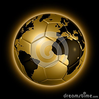 Gold soccer football ball World globe Stock Photo