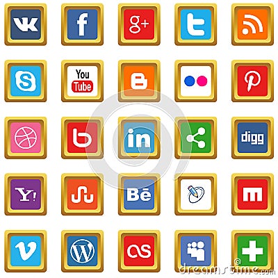 Gold social media icons Vector Illustration