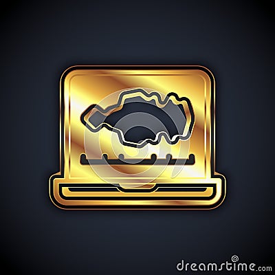 Gold Sound or audio recorder or editor software on laptop icon isolated on black background. Vector Vector Illustration