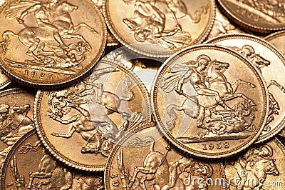 Gold sovereign coins Stock Photo