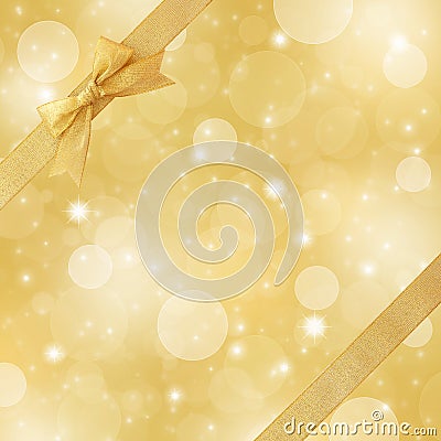 Gold sparkling background with gold ribbon Stock Photo