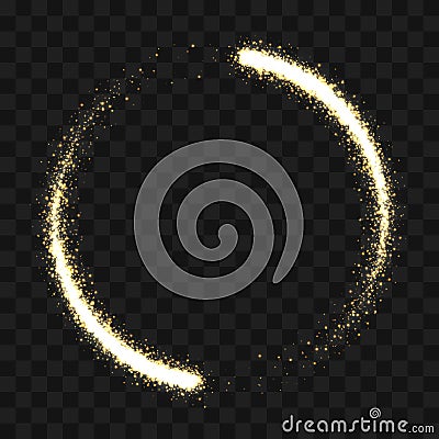 Gold sparkling glitter circle light particles swirl. Vector circle of golden glittering star light trail shine glow on Vector Illustration