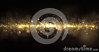 Gold sparkling glitter light wave, sparkling particles shine flow with bokeh effect. Glowing gold sparks and glittering sparkling Stock Photo