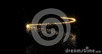 Gold sparkling spiral trail with shimmering glitter particles, Christmas holiday background design. Abstract golden glittery Stock Photo