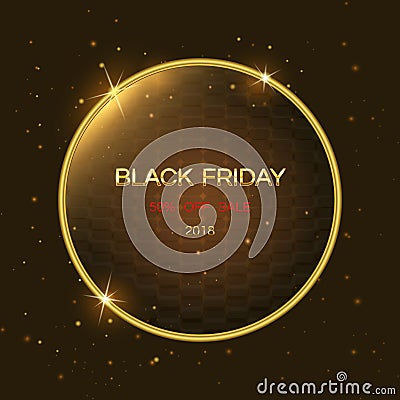 Gold sparkling square frame with text Black Friday sales banner. Vector poster Vector Illustration