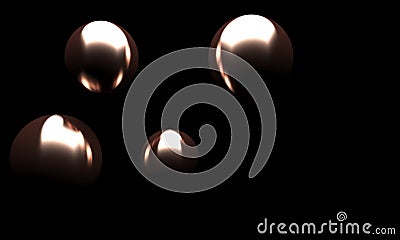 Gold spheres with black background 3D illustration Cartoon Illustration