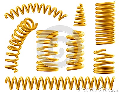 Gold spring coils, flexible spiral metal wire Vector Illustration