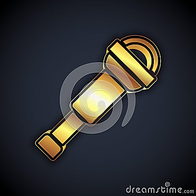 Gold Spyglass telescope lens icon isolated on black background. Sailor spyglass. Vector Stock Photo