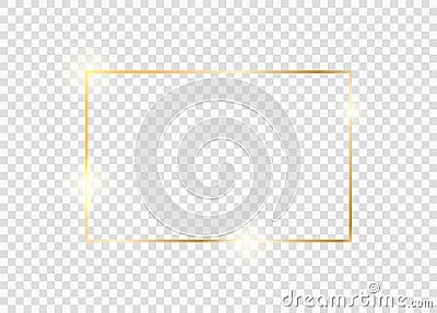 Gold square frame. Golden luxury glow line border Vector Illustration