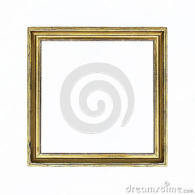 Gold square frame for painting or picture on white background. Isolated. Add your text. Stock Photo