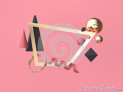 Gold square frame red-pink background minimal abstract geometric shape floating 3d rendering Stock Photo