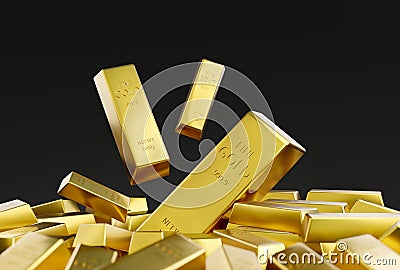 Gold stacked on a black background Stock Photo