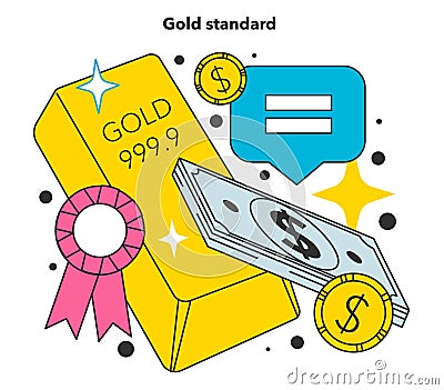 Gold standard as a method of inflation control. Economics crisis Vector Illustration