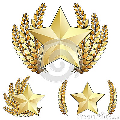 Gold Star Award with Laurel Wreath Vector Illustration