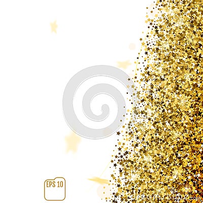 Gold star confetti rain festive holiday background. Vector Illustration