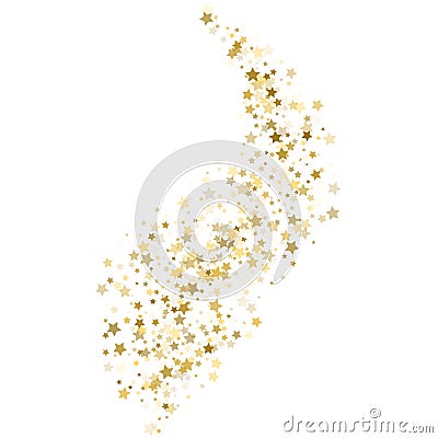 Gold star confetti rain festive holiday background. Vector golden paper foil stars falling down isolated on white background. Vector Illustration