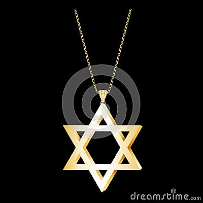 Star of David Gold Pendant Vector Illustration