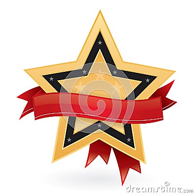 Gold star emblem with empty label Stock Photo