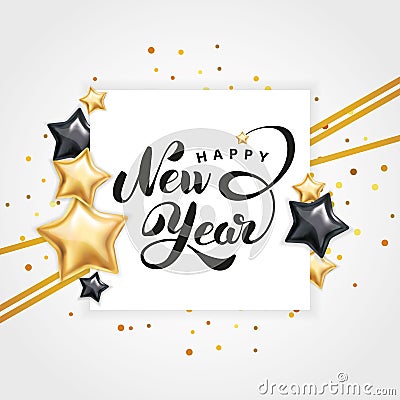 Gold star Happy New Year logo Vector Illustration