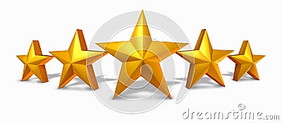 Gold star rating with five golden stars Stock Photo