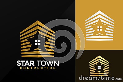 Gold Star Town Building Contruction, Golden Real Estate Apartment Luxury elegant logo design Vector Illustration