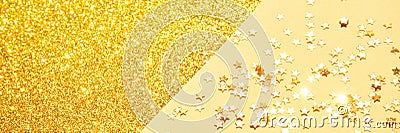 Gold stars background. Yellow glitter backdrop. New year luxury snow Stock Photo