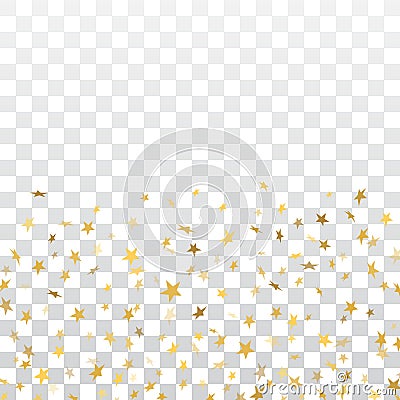 Gold stars falling confetti isolated on white transparent background. Golden abstract pattern Christmas card, New Year Vector Illustration