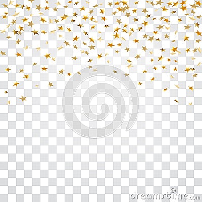 Gold stars falling confetti on white transparent background. Golden abstract confetti. Decoration sparkle Vector Illustration