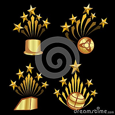 Gold stars statue prize. Golden stars prize concept. Films, cinema symbol and science award. Oscar. Hollywood. Vector illustration Vector Illustration