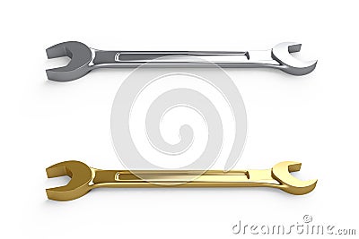 Gold and steel double-ended spanners Stock Photo
