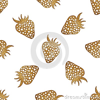 Gold strawberry seamless pattern. Berry hand painted abstract nature background. Stock Photo