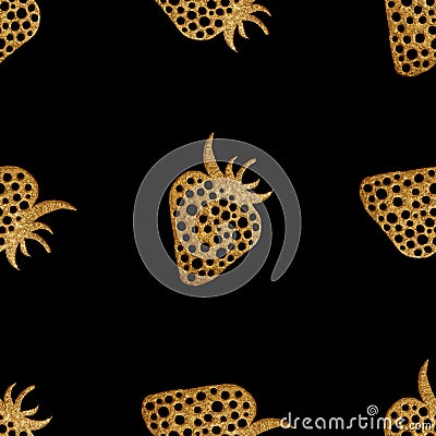 Gold strawberry seamless pattern. Berry hand painted abstract nature background. Stock Photo