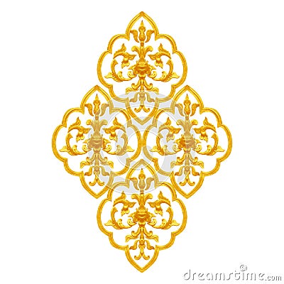 Gold Stucco design of native thai style antique flower Stock Photo