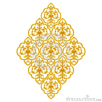 Gold Stucco design of native thai style antique flower Stock Photo