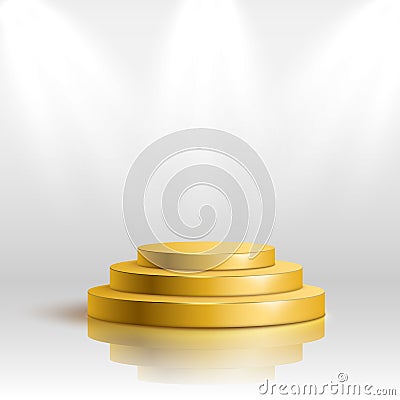 Gold tage podium with lighting, Stage Podium Scene with for Award Ceremony on white background.Vector illustration Cartoon Illustration