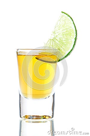 Gold Tequila with lime slice Stock Photo