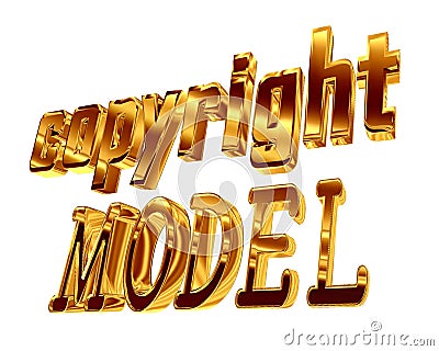 Gold text copyright model on white background Cartoon Illustration