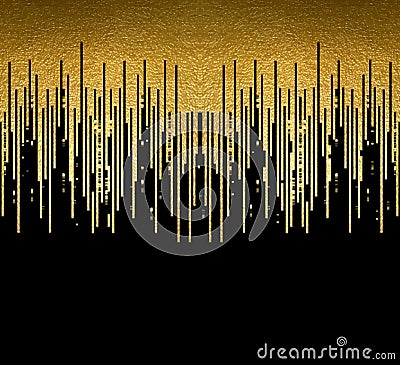 Gold texture lines decoration on the black background. Horizontal seamless pattern. Vector Illustration