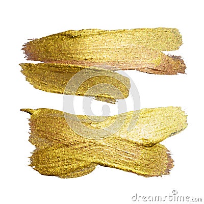 Gold Texture Paint Stain Set Illustration. Hand drawn brush stro Vector Illustration