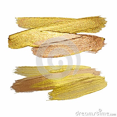 Gold Texture Paint Stain Set Illustration. Hand drawn brush stro Vector Illustration